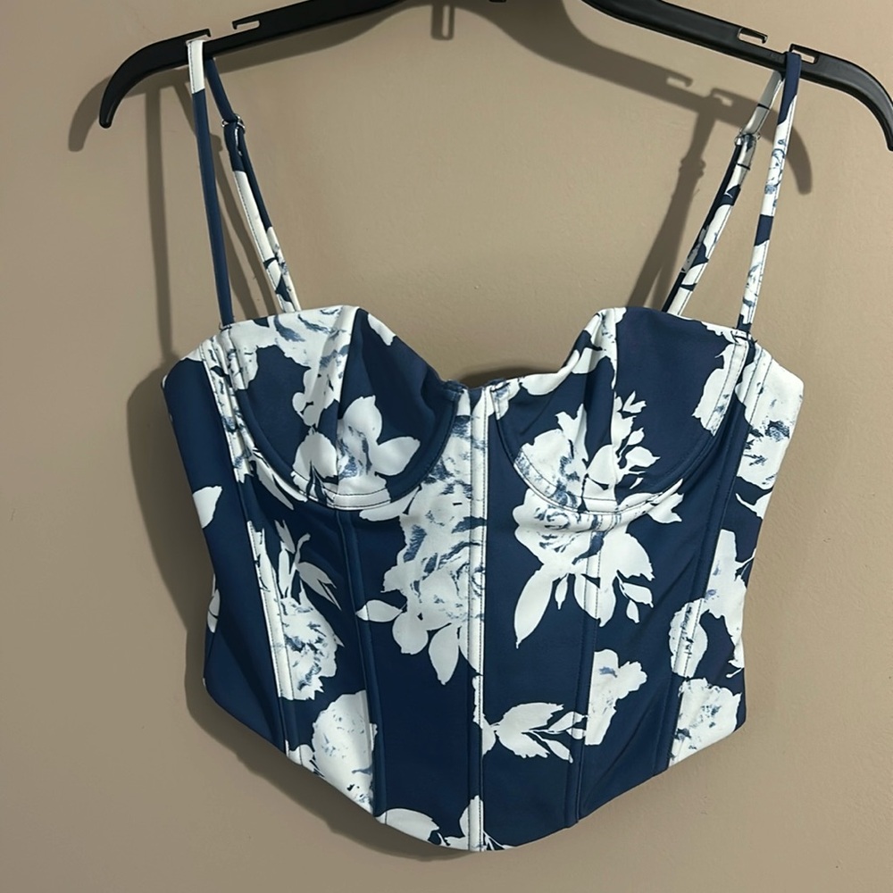 White Fox blue and white floral corset top!